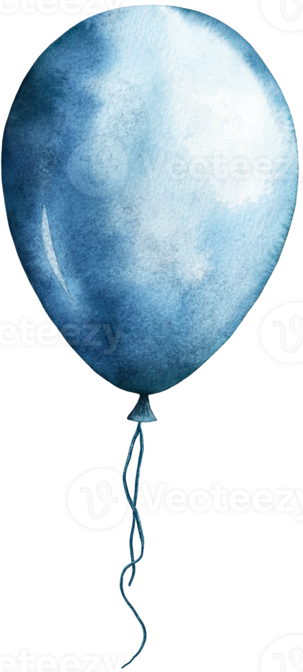 contento vacanza volante blu Palloncino illustrazione. gioia simbolo. uno singolo oggetto, lungo il giro forma, pastello toni, nero ondulato spago. mano disegnato acqua colore pendenza dipingere, ritagliare. png