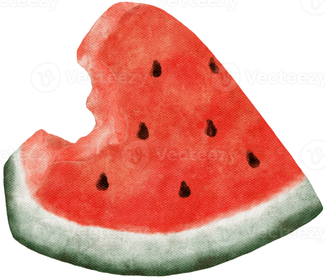 Watermelon piece juicy - bright summer treat. Watercolor illustration of a watermelon slice. Sweet red juicy fruit. Healthy organic diet simple food. png
