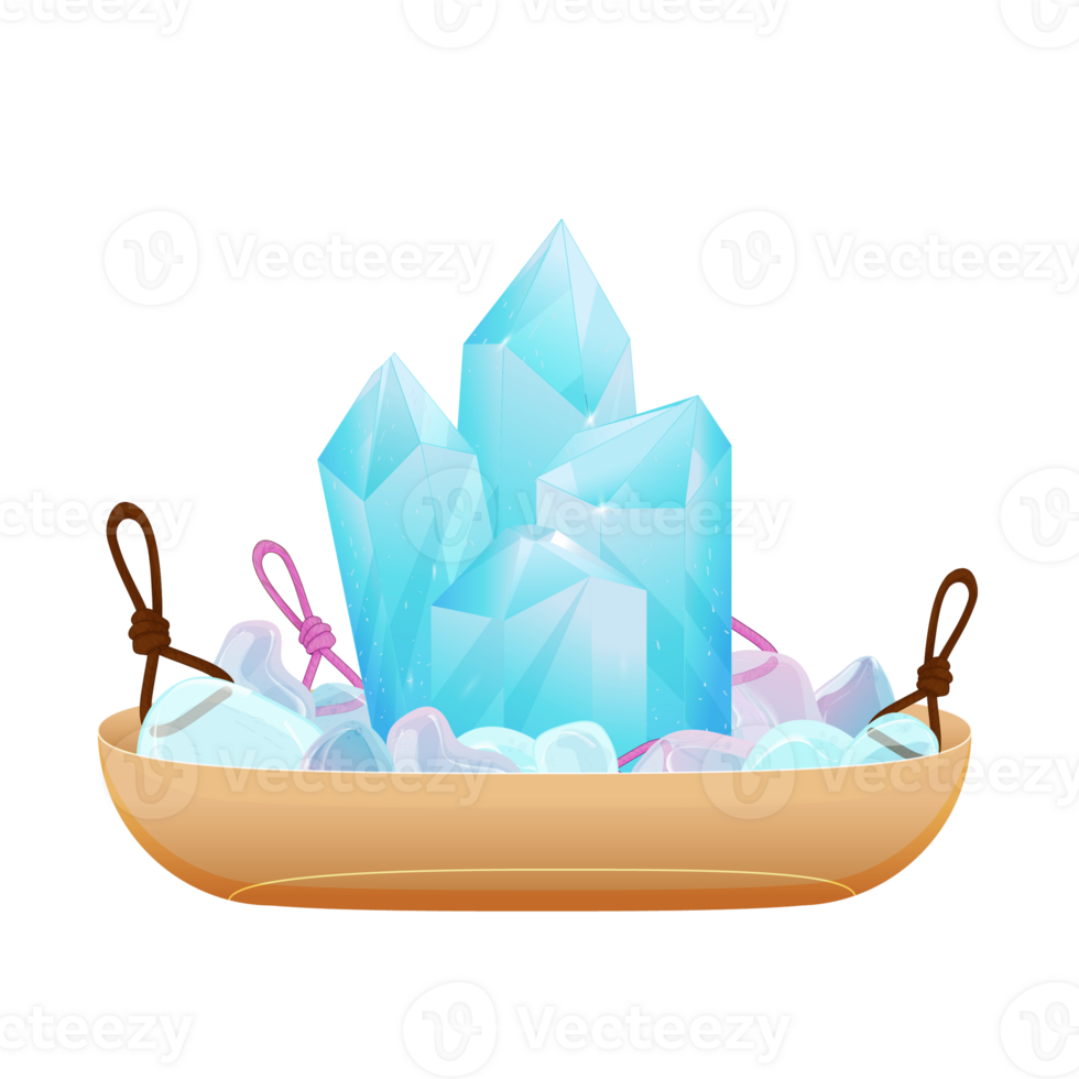 Minerals in a plate. Crystal Stone Set. Healing Transparent Healing Quartz. Blue Gradient Transparent Bright Gemstone. The Magic Gem png