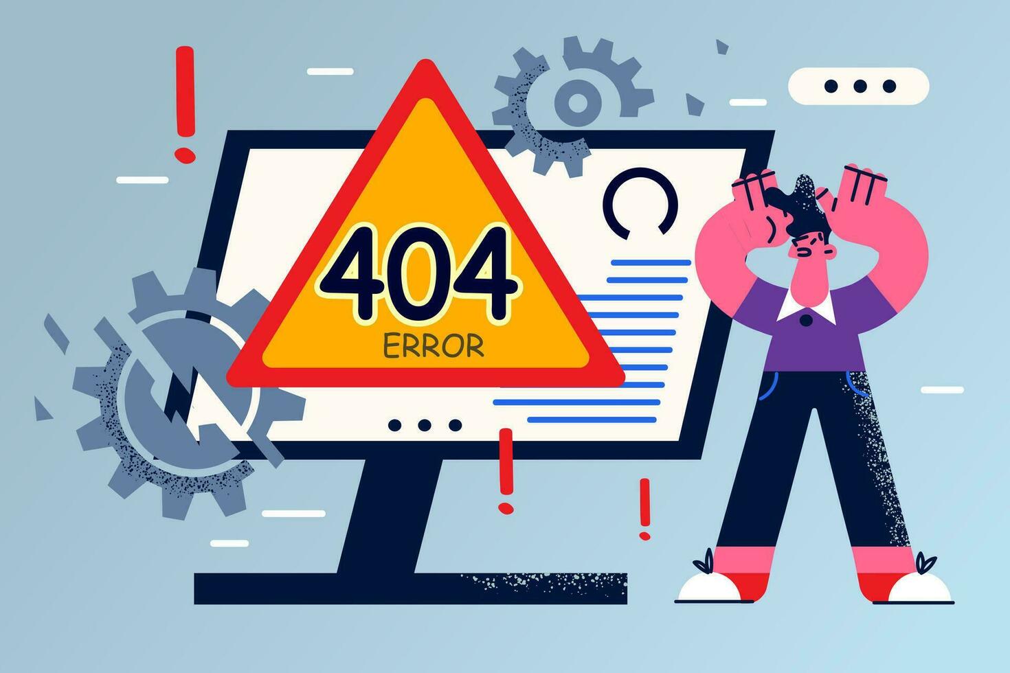 Frustrated male have error 404 on computer screen distressed