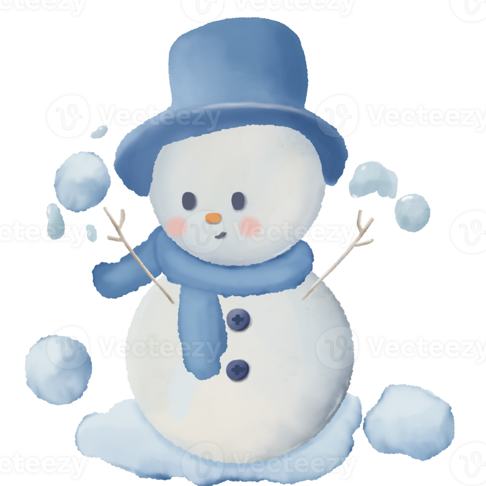 Snowman with different poses watercolor hand drawn illustration png