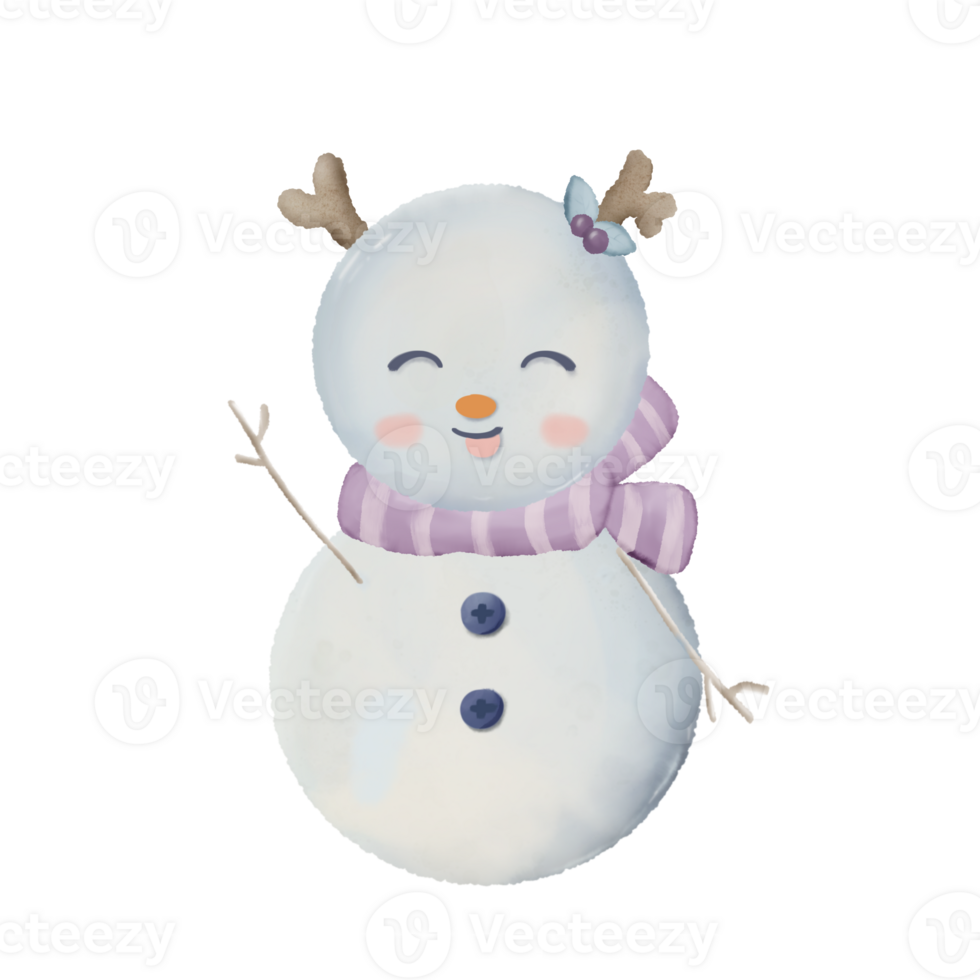 Snowman with different poses watercolor hand drawn illustration png