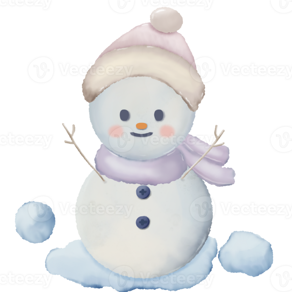 Snowman with different poses watercolor hand drawn illustration png