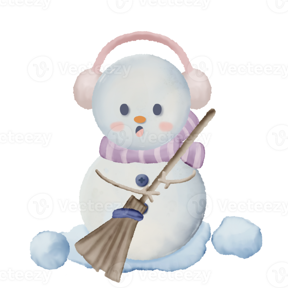 Snowman with different poses watercolor hand drawn illustration png
