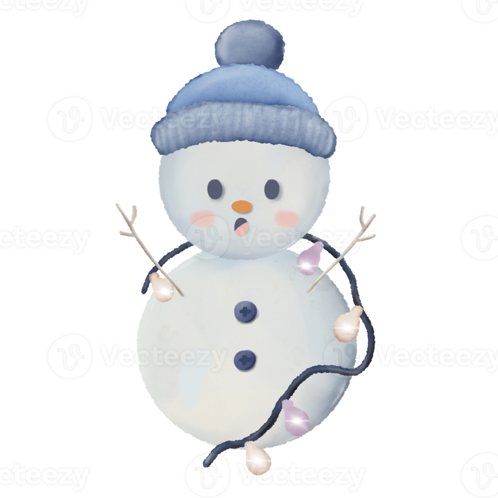 Snowman with different poses watercolor hand drawn illustration png