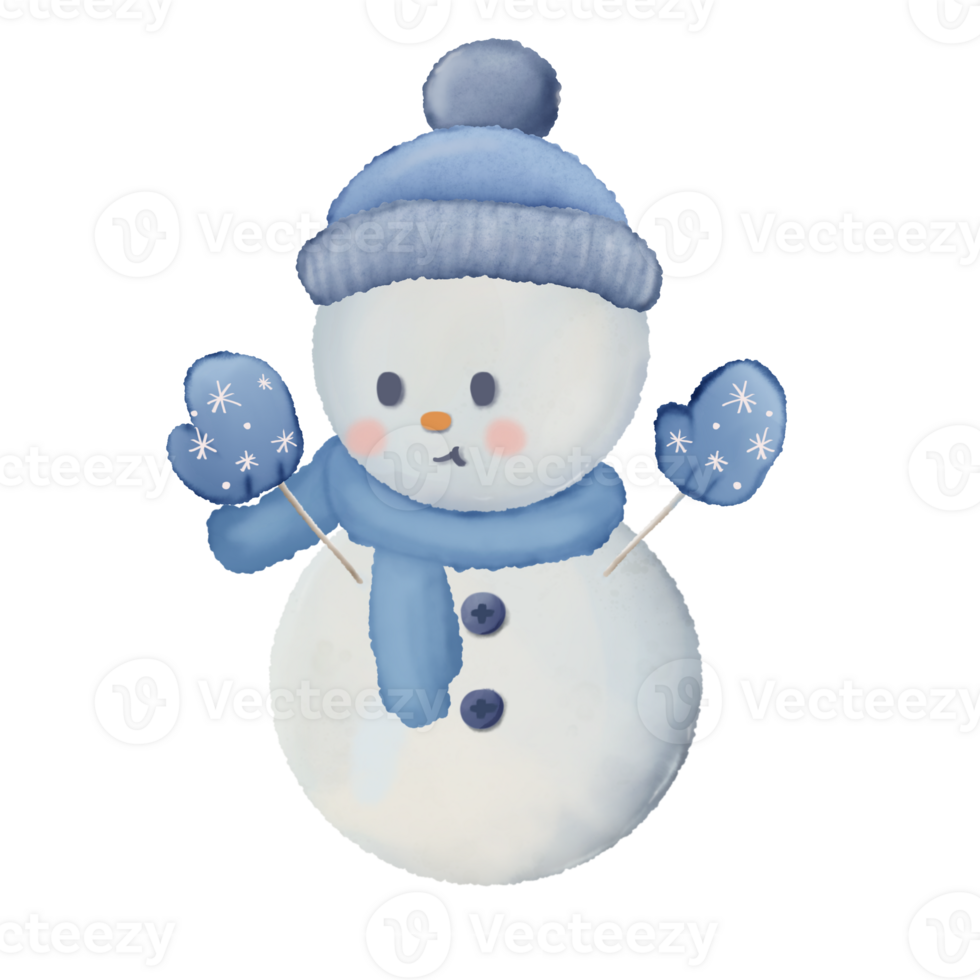 Snowman with different poses watercolor hand drawn illustration png