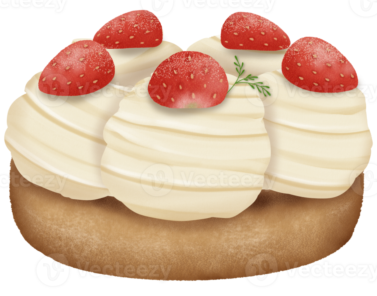 Strawberry cream tart watercolor hand drawn drawing illustration png