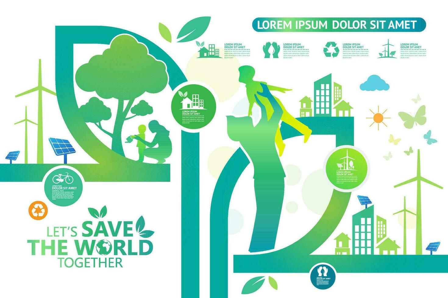 Ecology.Green cities help the world with eco-friendly concept ideas.vector illustration vector