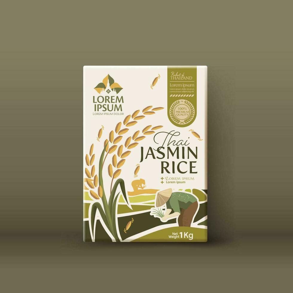 maqueta de paquete de arroz productos alimenticios de Tailandia, ilustración vectorial vector
