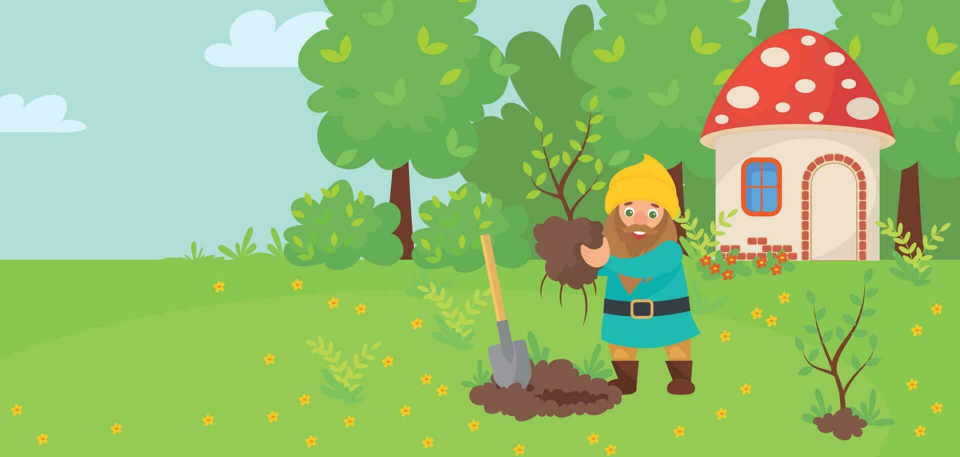 Cute Gnome Landscape Composition vector