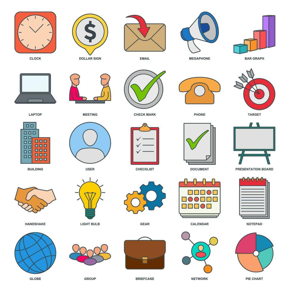 A collection of 25 vector icons representing various aspects of business management. These icons can be used to enhance presentations, websites, or any design related to business