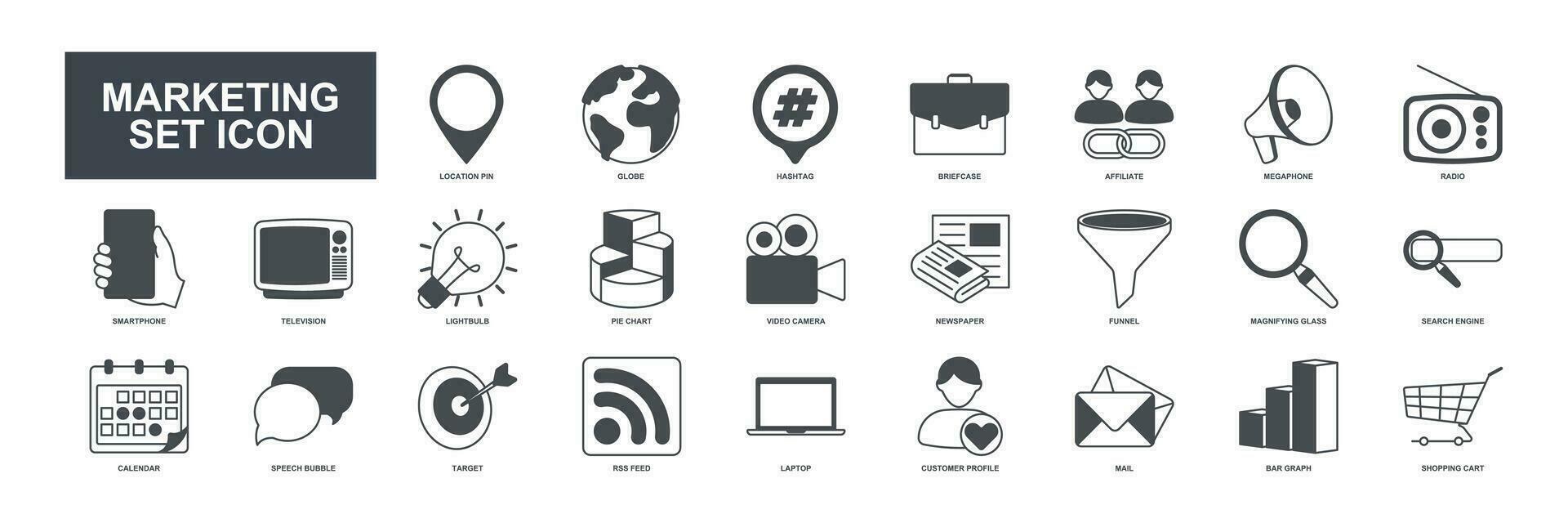 A collection of visually appealing and versatile vector icons representing various aspects of marketing