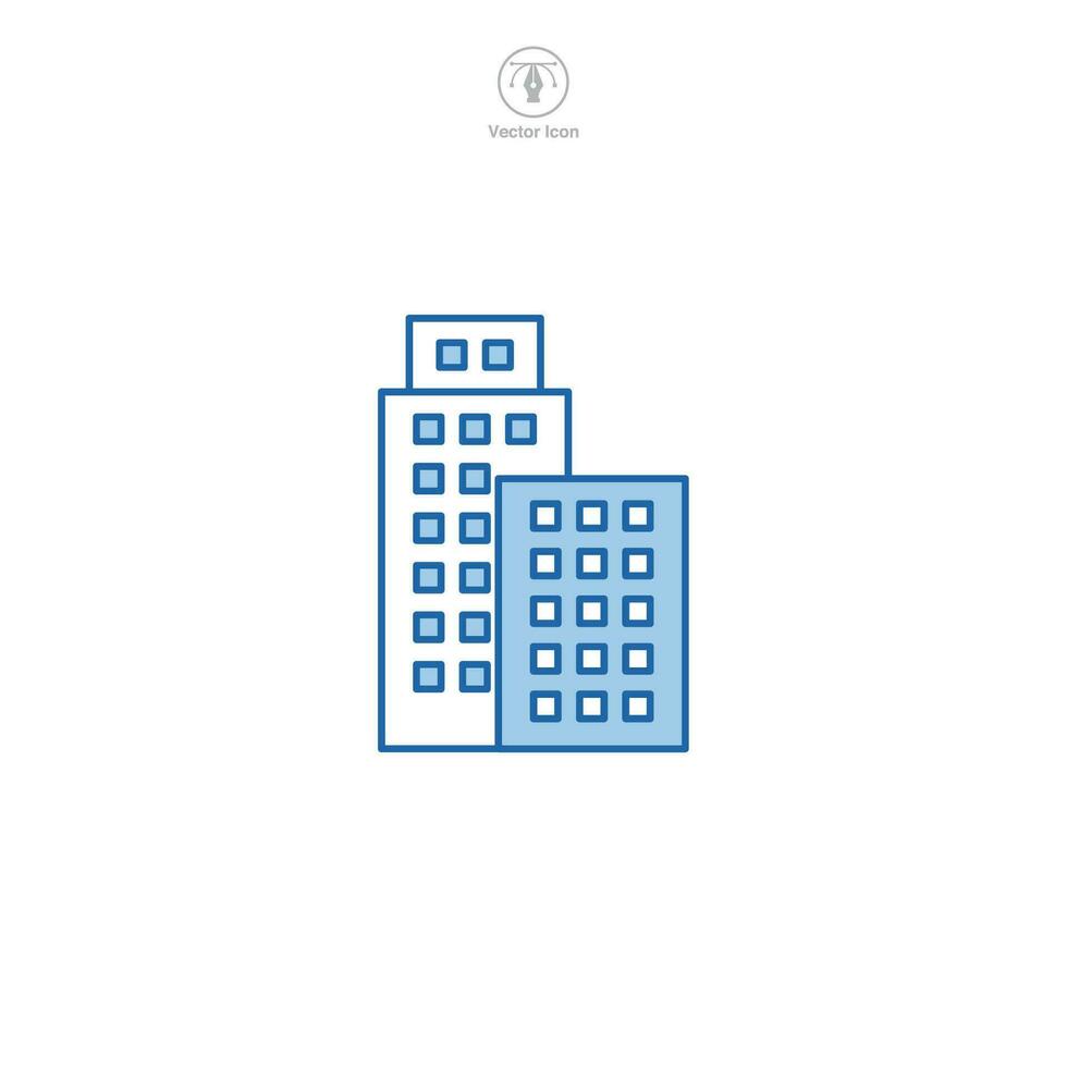 Building icon. A solid and architectural vector illustration of a building, representing infrastructure, construction, and physical establishments.