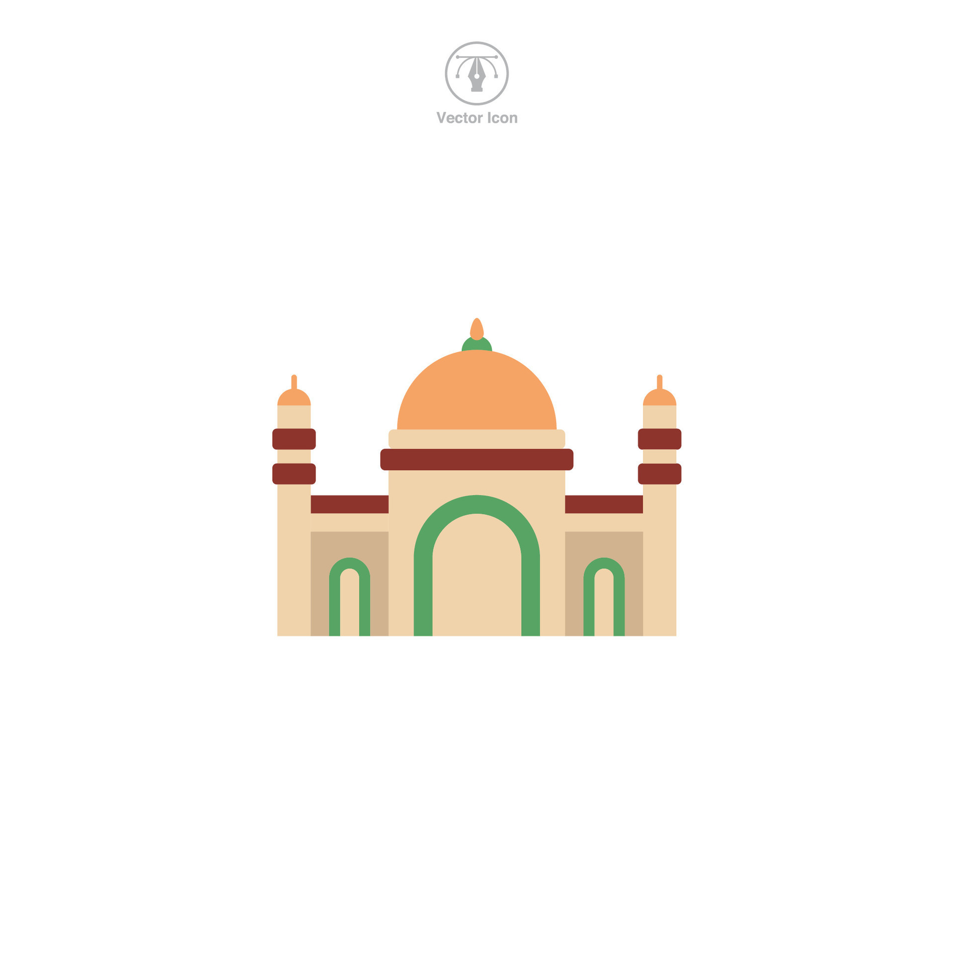 Mosque icon vector depicts a stylized Islamic place of worship