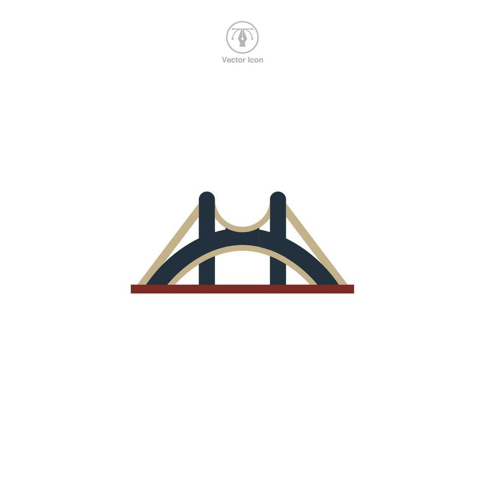 Bridge icon vector portrays a stylized architectural construct, signifying connection, transportation, travel, engineering, and urban structures