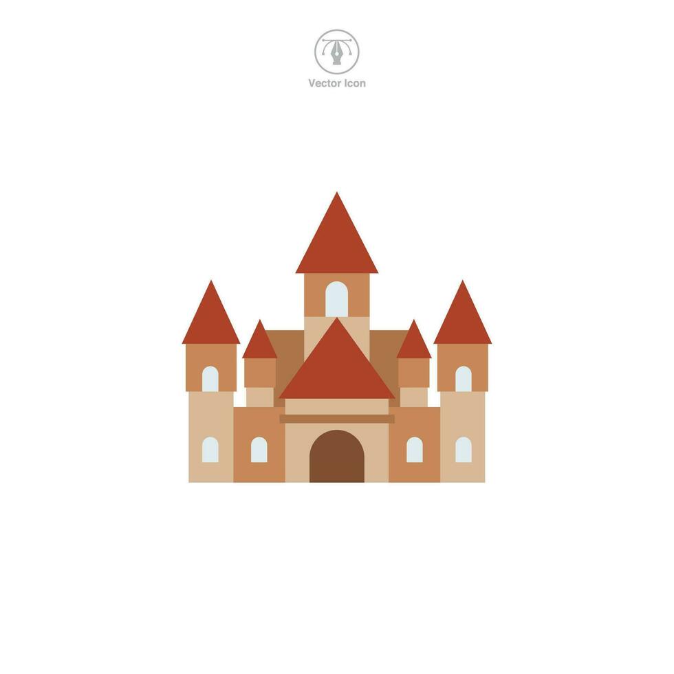 castillo icono vector muestra un estilizado medieval fortaleza, simbolizando historia, realeza, fortificación, herencia, y cuento de hadas temas