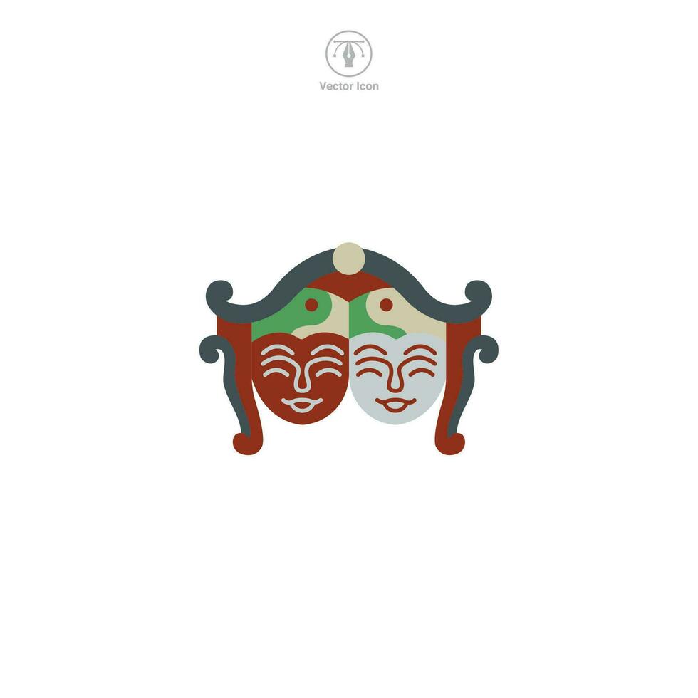 Theater icon vector depicts a stylized venue for performing arts, signifying drama, performance, entertainment, culture, and cinema