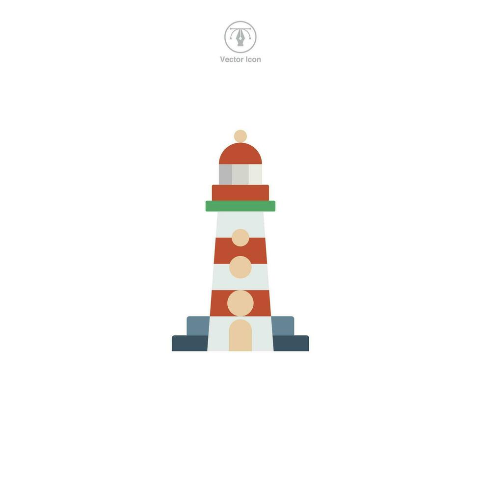 Lighthouse icon vector shows a stylized beacon, signifying navigation, safety, maritime guidance, coastline, and sea exploration