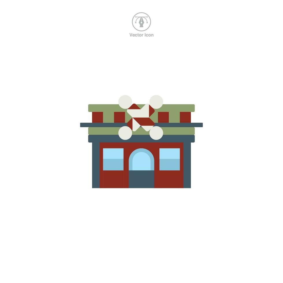 Barber Shop icon vector depicts a stylized grooming establishment, signifying hairstyling, grooming, men's care, fashion, and personal services