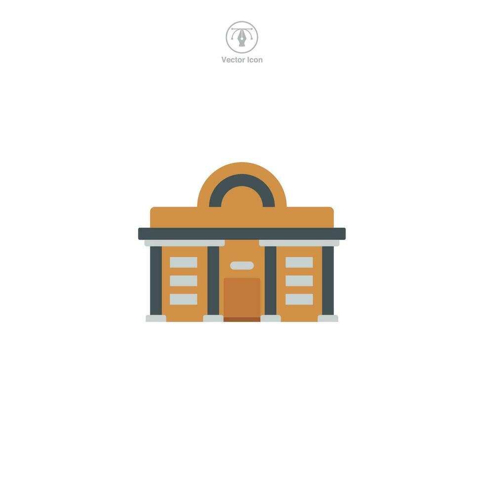 Library icon vector showcases a stylized structure of knowledge, signifying education, books, learning, literature, and academic pursuits