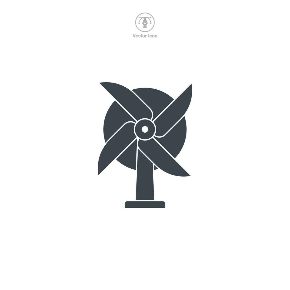 Wind Turbine icon vector illustrates a stylized power generator, symbolizing renewable energy, wind power, sustainability, ecology, and innovation