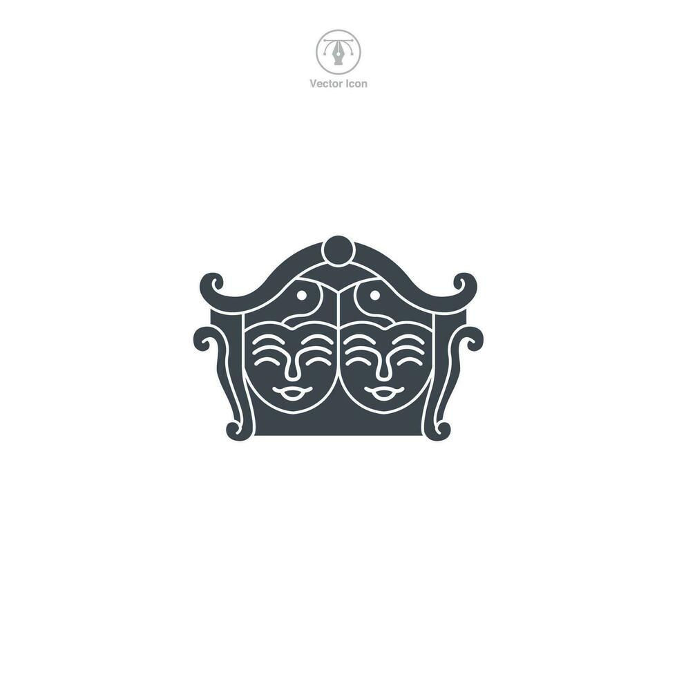 Theater icon vector depicts a stylized venue for performing arts, signifying drama, performance, entertainment, culture, and cinema
