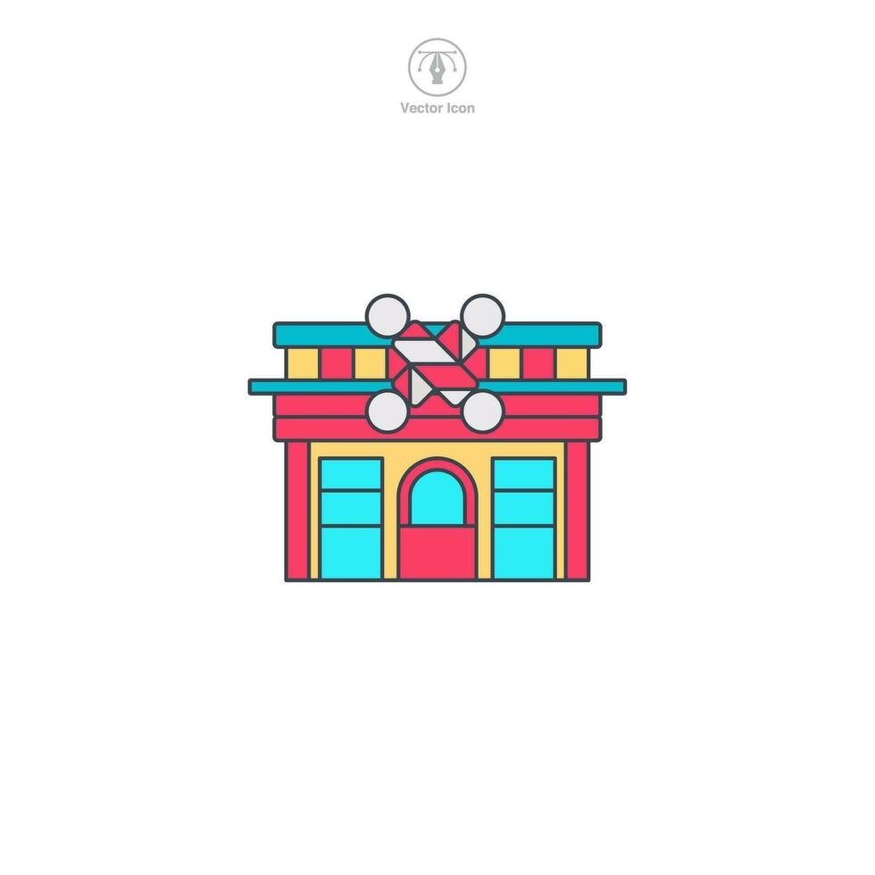 Barber Shop icon vector depicts a stylized grooming establishment, signifying hairstyling, grooming, men's care, fashion, and personal services