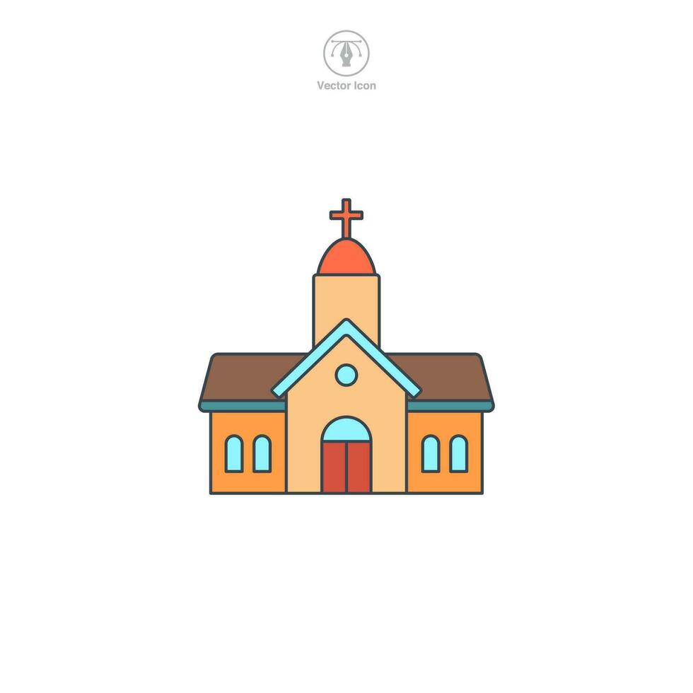 Church icon vector presents a stylized place of worship, symbolizing religion, spirituality, faith, prayer, and community gathering