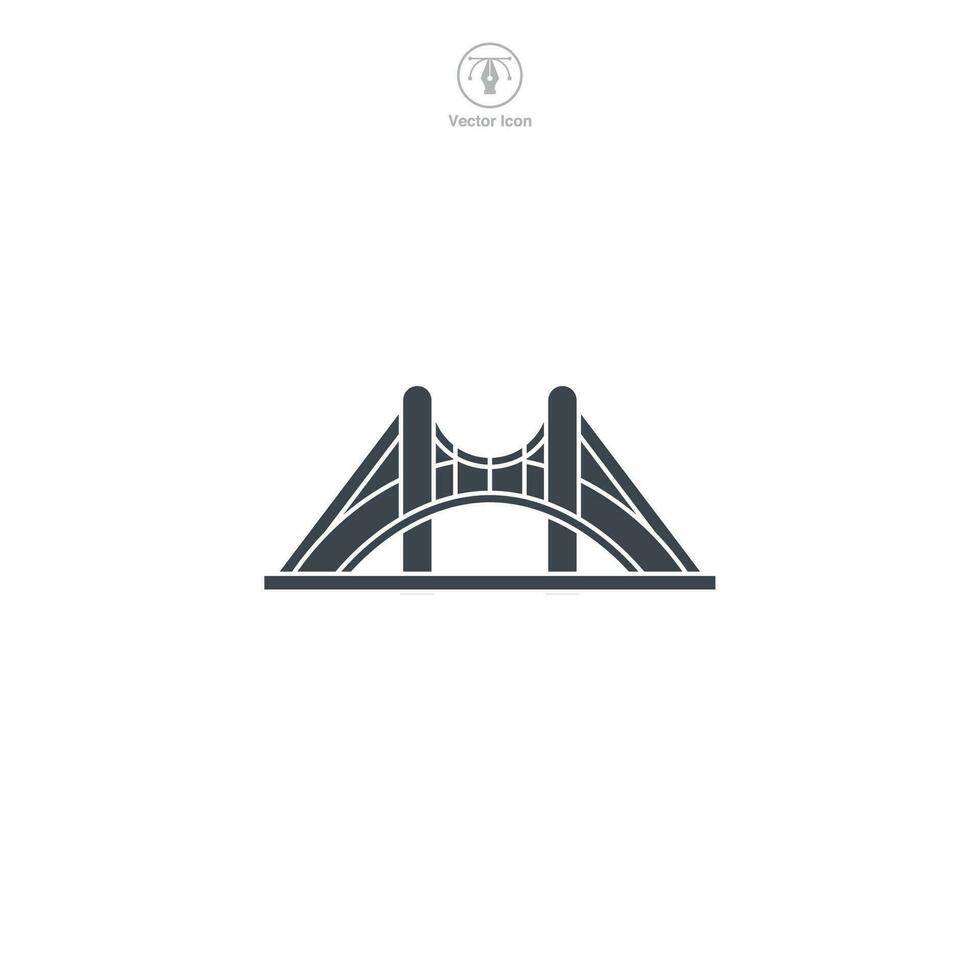 Bridge icon vector portrays a stylized architectural construct, signifying connection, transportation, travel, engineering, and urban structures