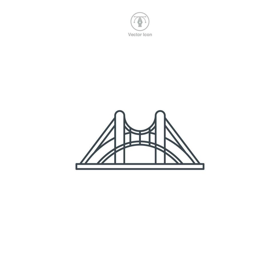 Bridge icon vector portrays a stylized architectural construct, signifying connection, transportation, travel, engineering, and urban structures
