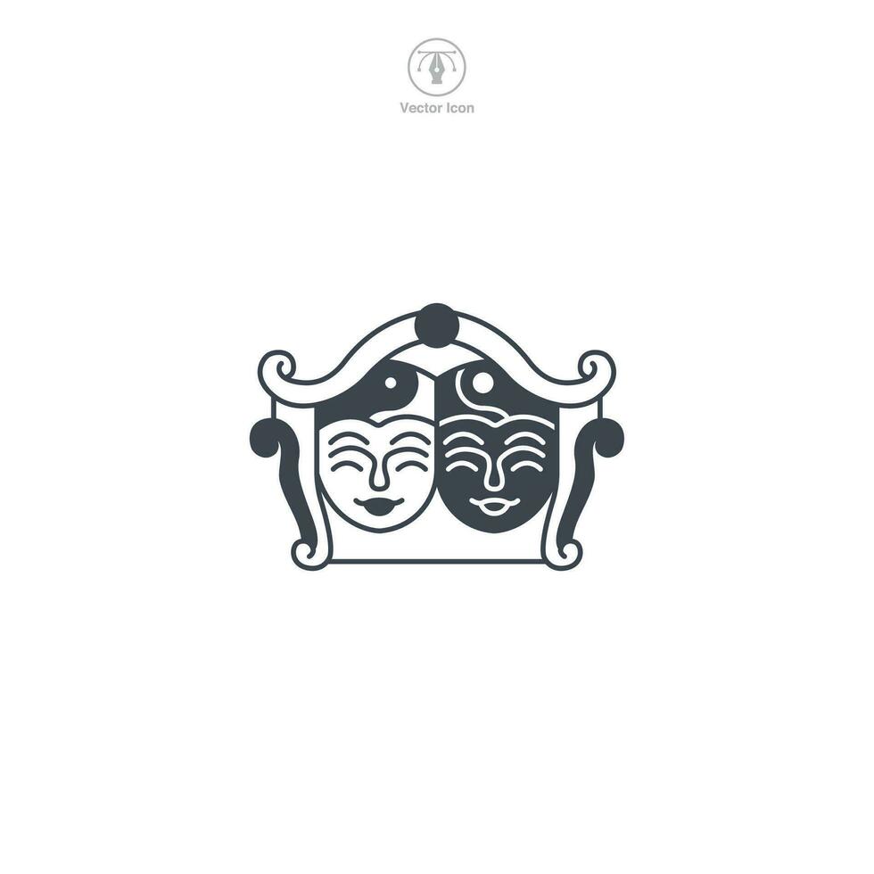 Theater icon vector depicts a stylized venue for performing arts, signifying drama, performance, entertainment, culture, and cinema