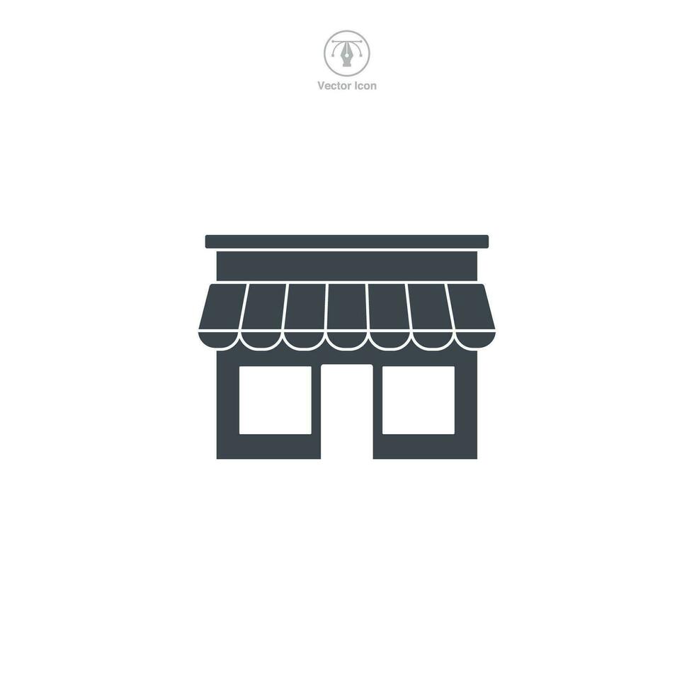 Store icon vector portrays a stylized retail outlet, signifying shopping, commerce, trade, consumerism, and business transactions