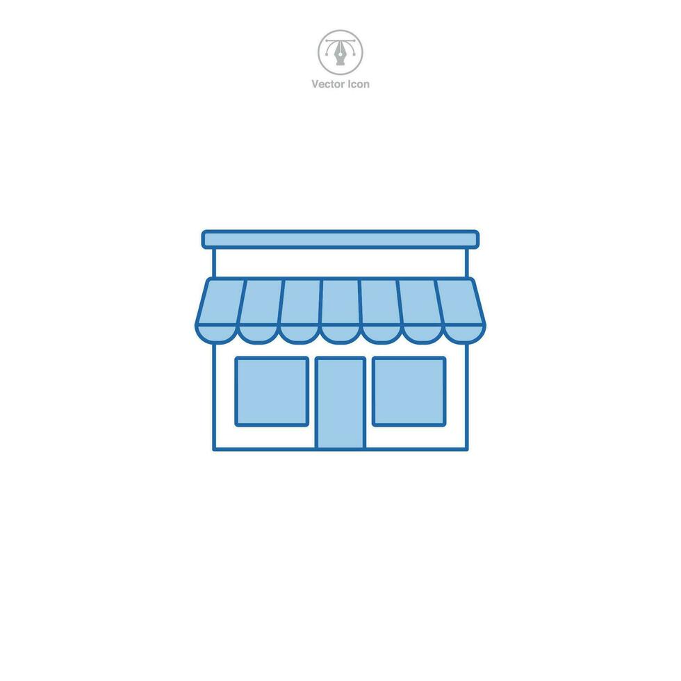 Store icon vector portrays a stylized retail outlet, signifying shopping, commerce, trade, consumerism, and business transactions