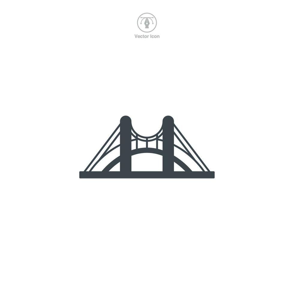 Bridge icon vector portrays a stylized architectural construct, signifying connection, transportation, travel, engineering, and urban structures