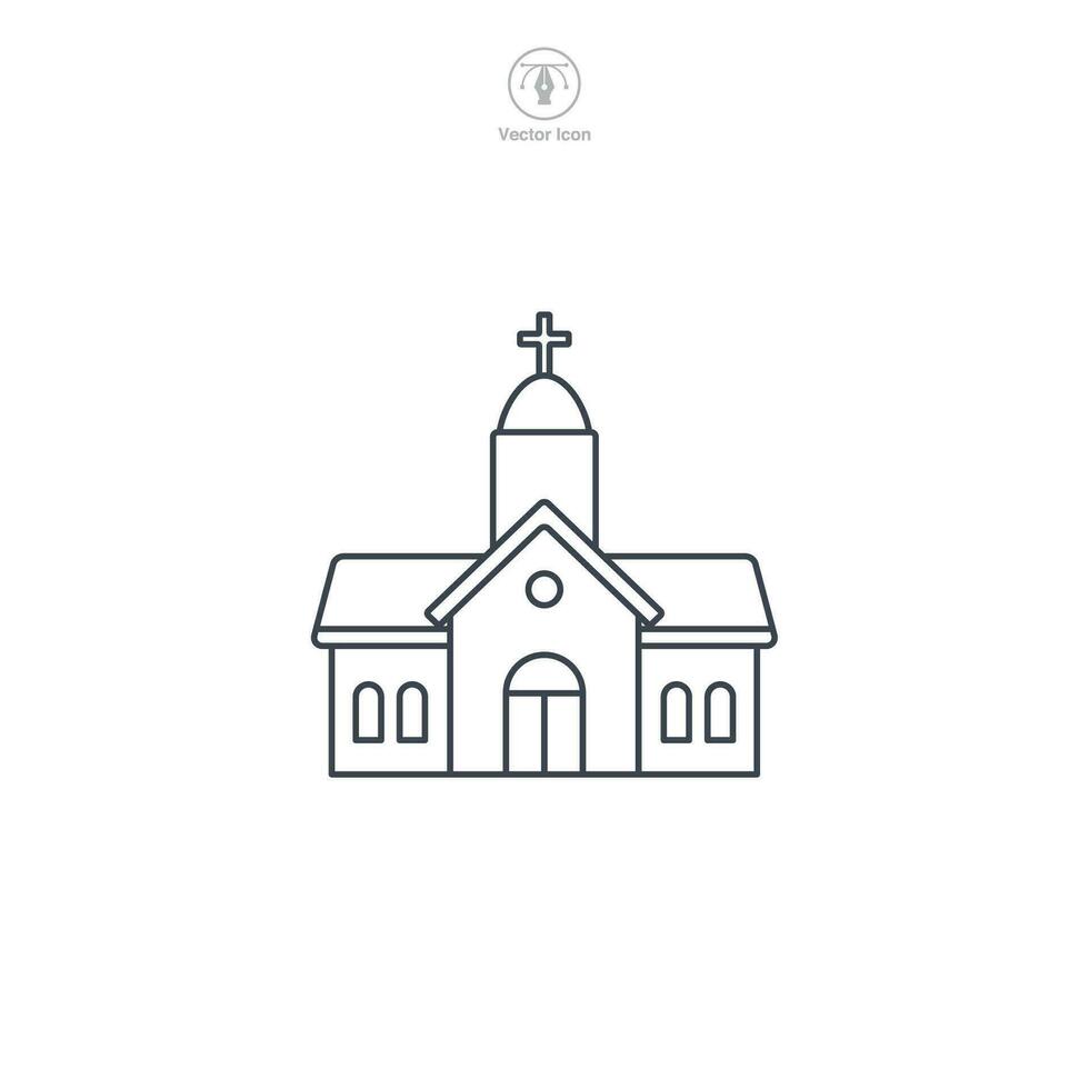 Church icon vector presents a stylized place of worship, symbolizing religion, spirituality, faith, prayer, and community gathering