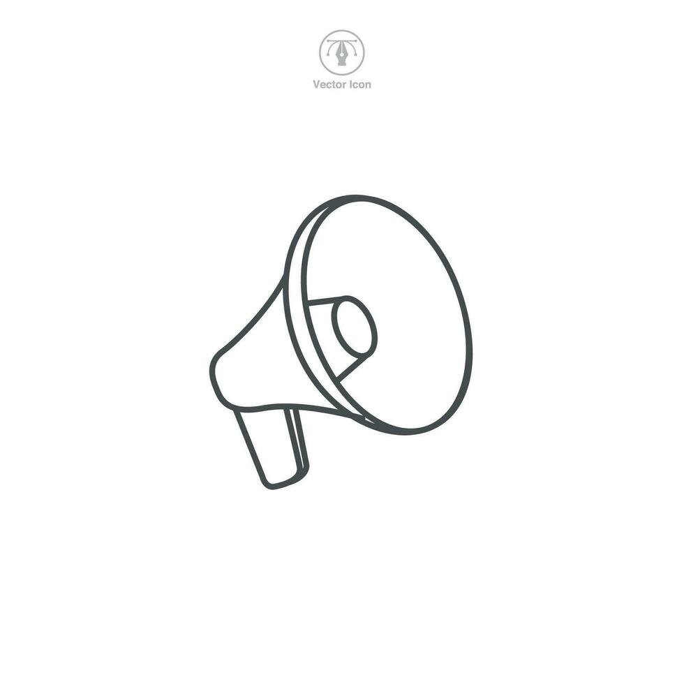 A vector illustration of a megaphone icon, symbolizing communication, broadcasting, or announcement. Ideal for designating alerts, promotions, or public speaking