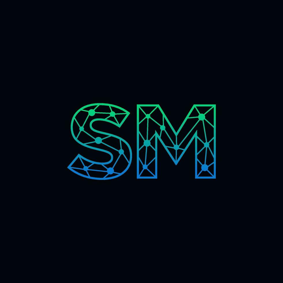 Abstract letter SM logo design with line dot connection for technology and digital business company. vector