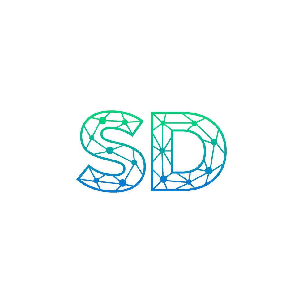 Abstract letter SD logo design with line dot connection for technology and digital business company. vector