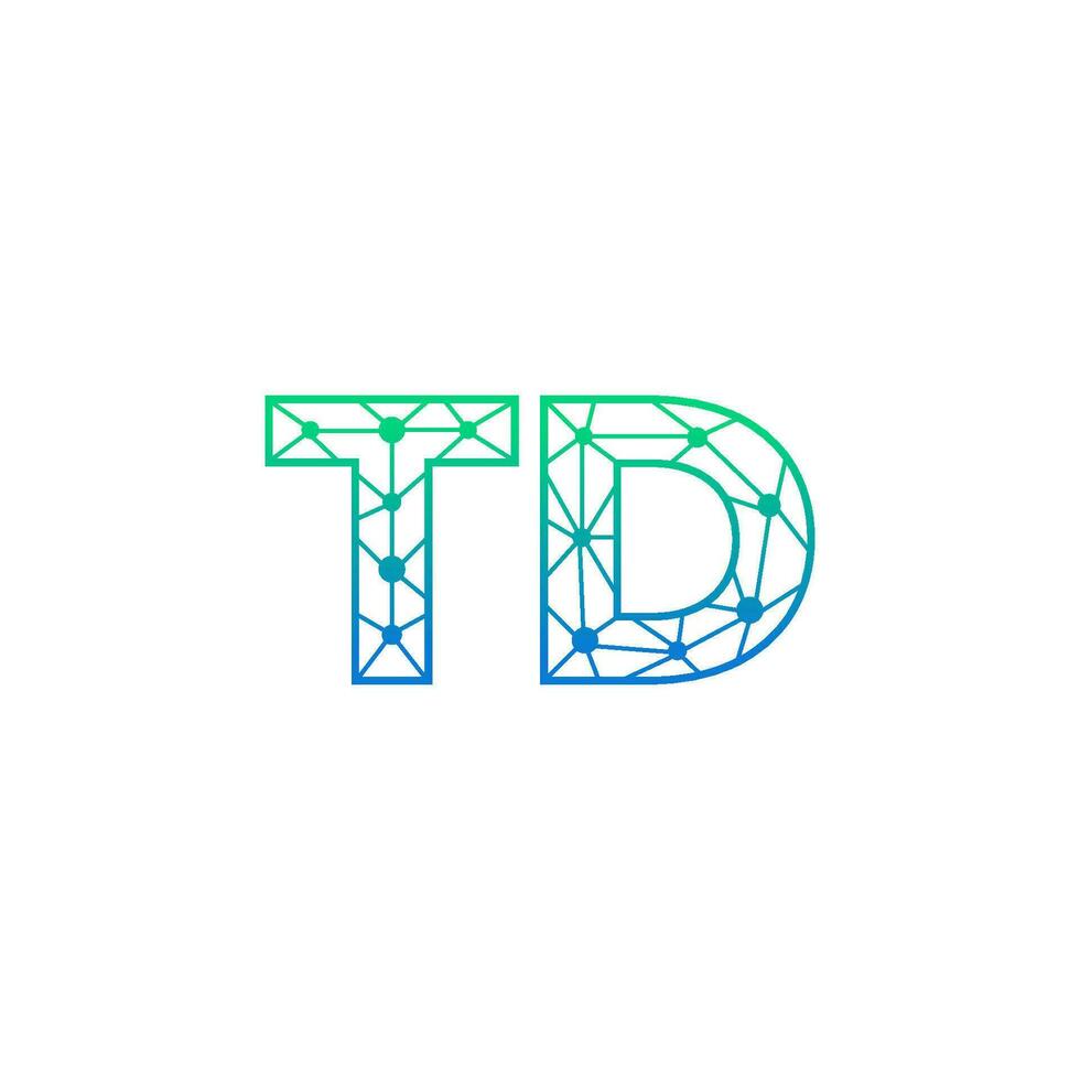 Abstract letter TD logo design with line dot connection for technology and digital business company. vector