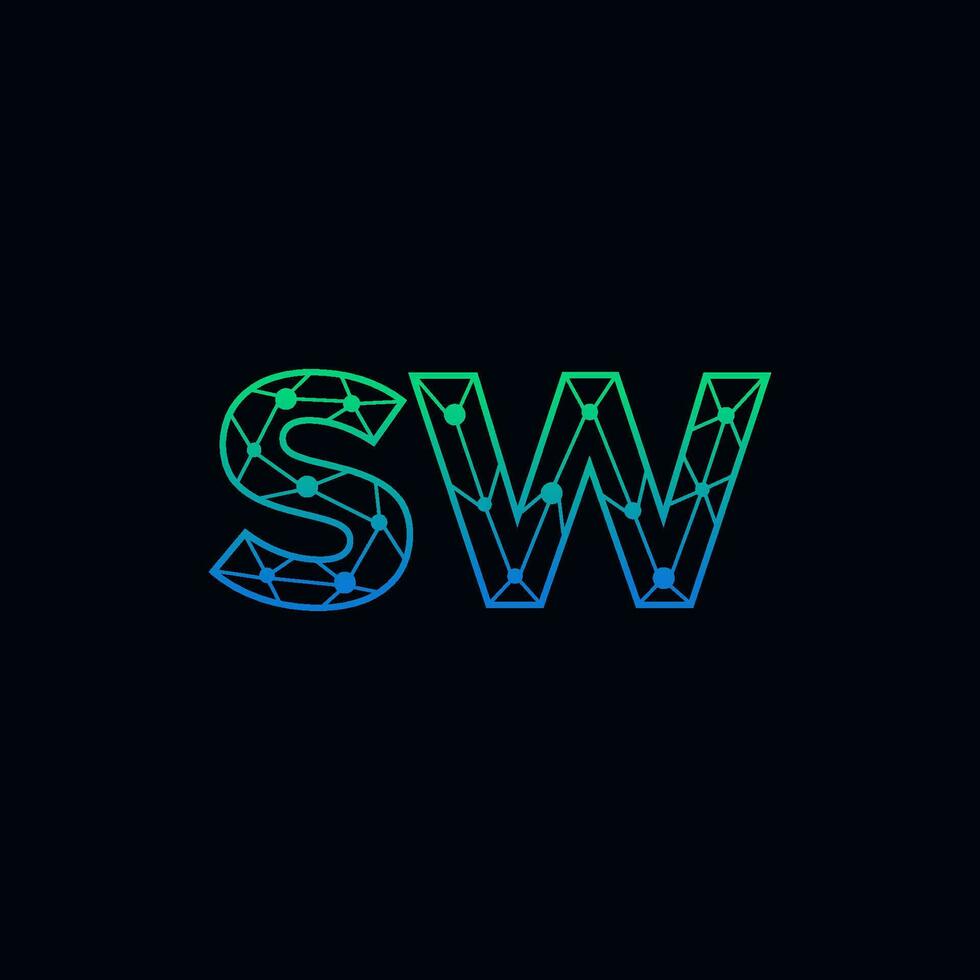 Abstract letter SW logo design with line dot connection for technology and digital business company. vector