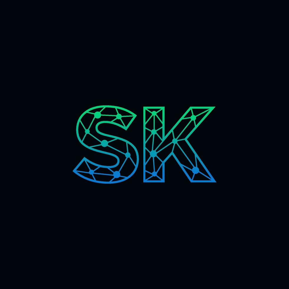 Abstract letter SK logo design with line dot connection for technology and digital business company. vector