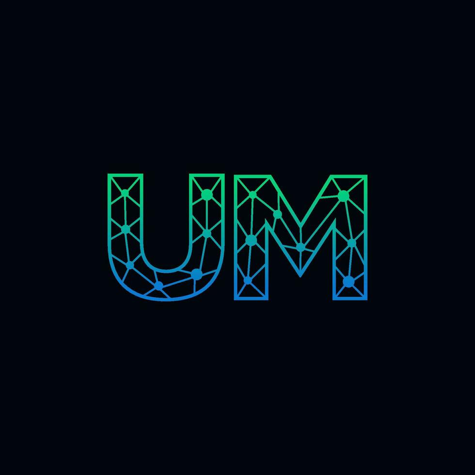 Abstract letter UM logo design with line dot connection for technology and digital business company. vector