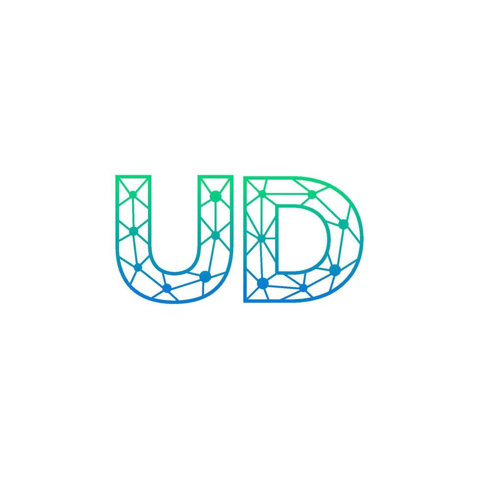 Abstract letter UD logo design with line dot connection for technology and digital business company. vector