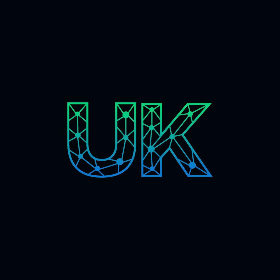 Abstract letter UK logo design with line dot connection for technology and digital business company. vector