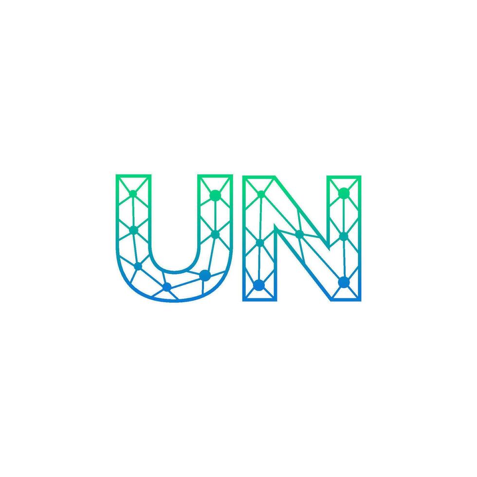 Abstract letter UN logo design with line dot connection for technology and digital business company. vector