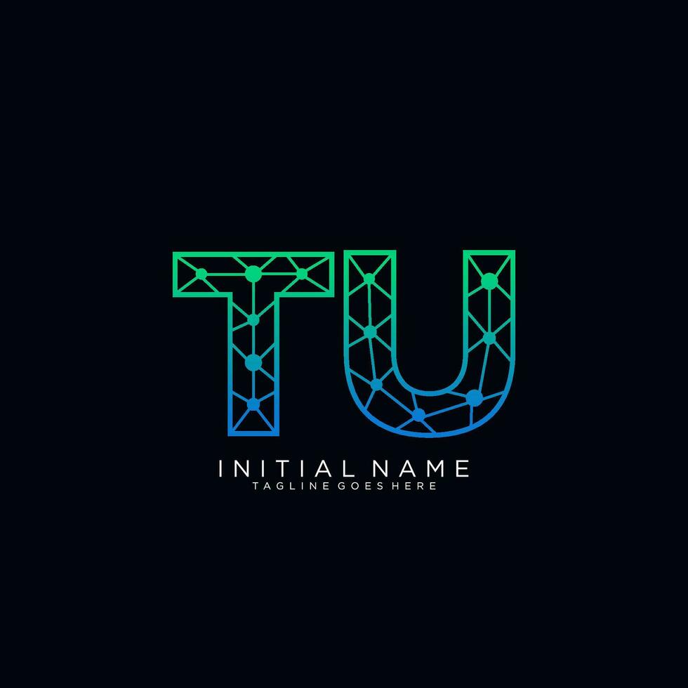 Abstract letter TU  logo design with line dot connection for technology and digital business company. vector