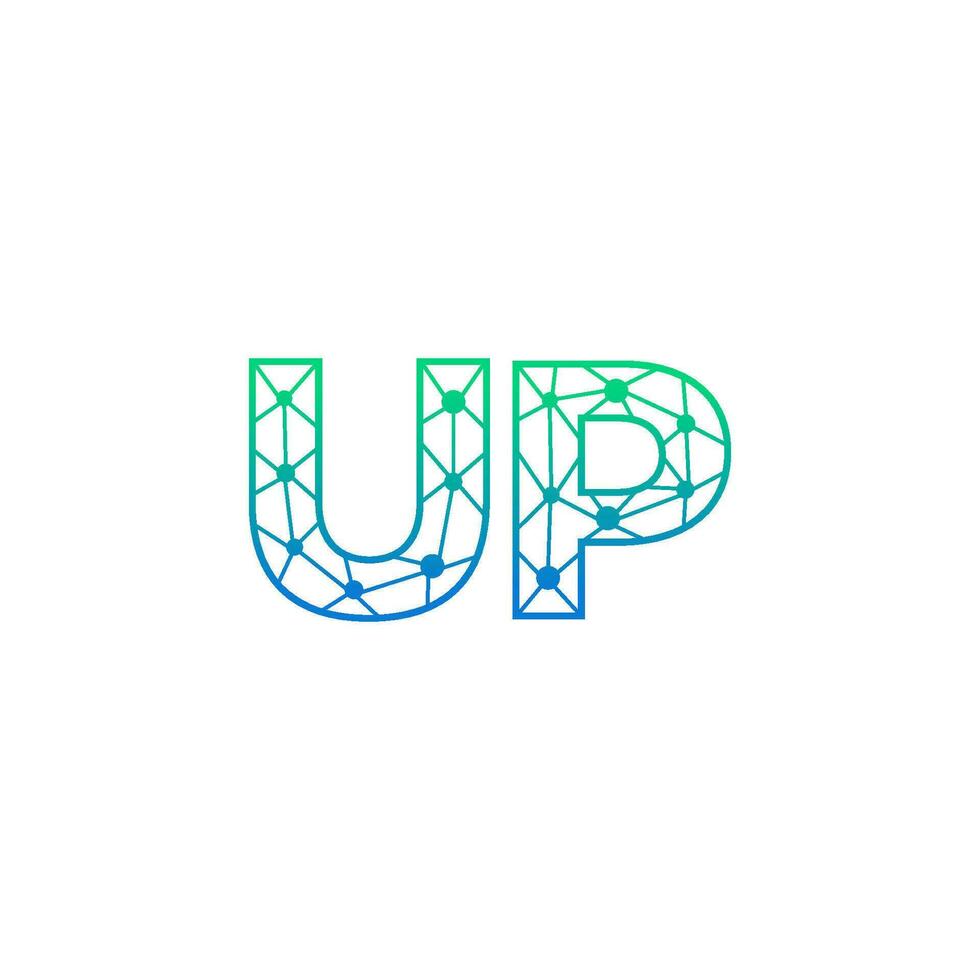 Abstract letter UP logo design with line dot connection for technology and digital business company. vector