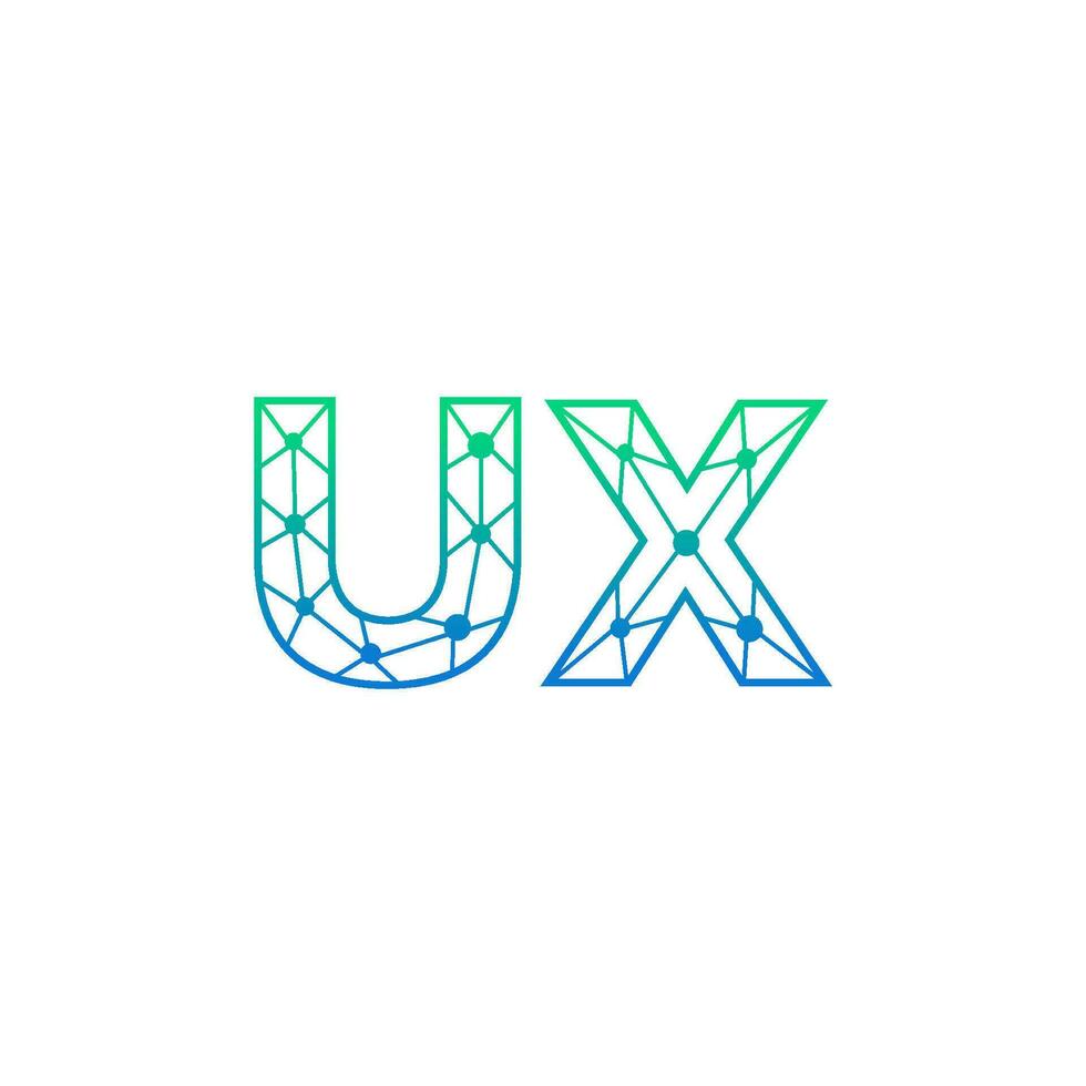 Abstract letter UX logo design with line dot connection for technology and digital business company. vector