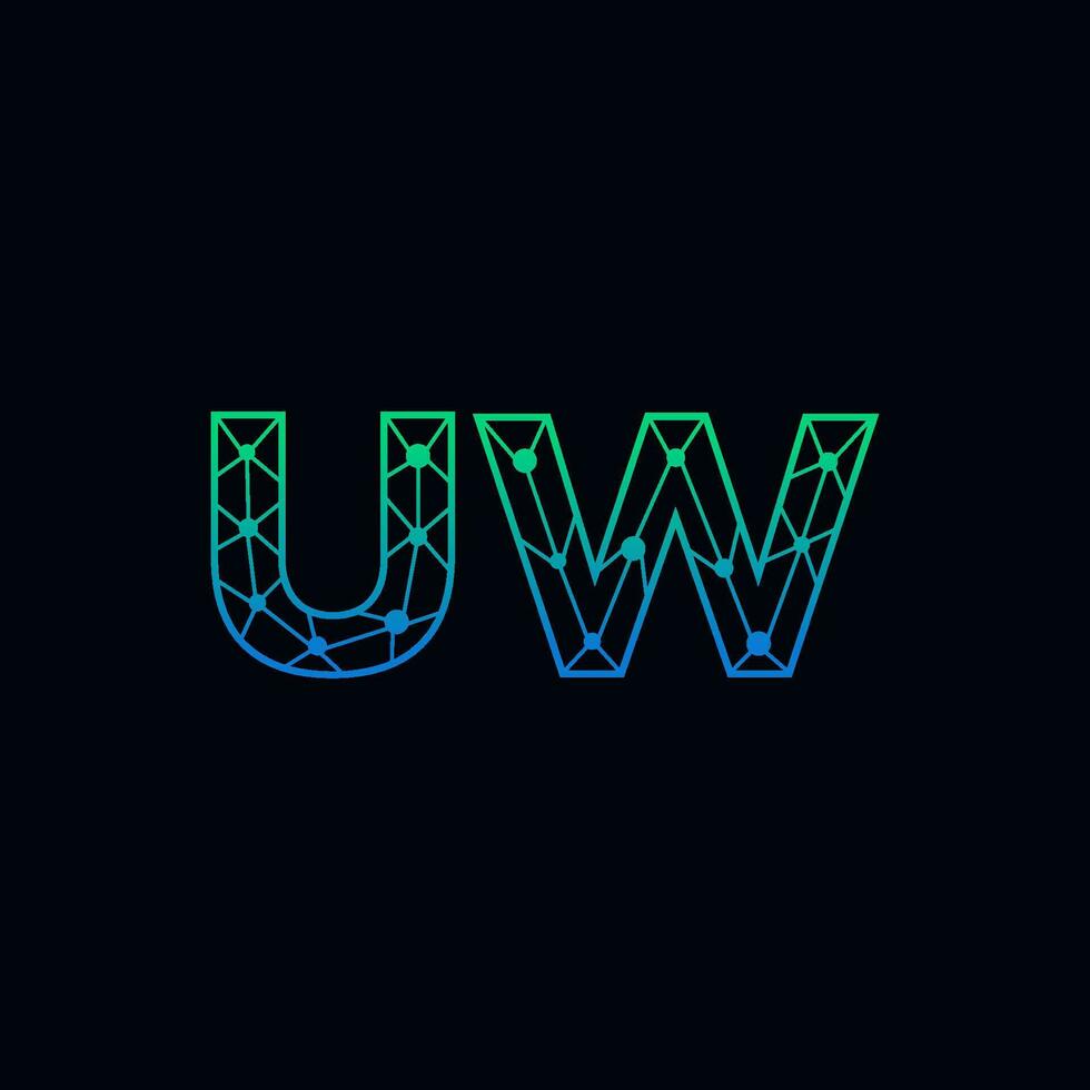 Abstract letter UW logo design with line dot connection for technology and digital business company. vector