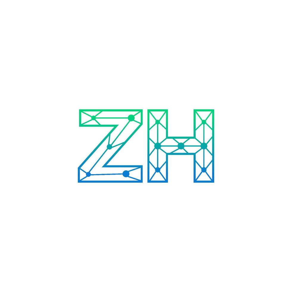 Abstract letter ZH logo design with line dot connection for technology and digital business company. vector